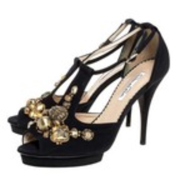Oscar de la Renta Black Embellished Heels - Picture 14 of 15